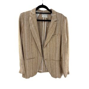 forte forte Womens Linen Blend Herringbone Stripe Blazer Jacket Tan White Size 1